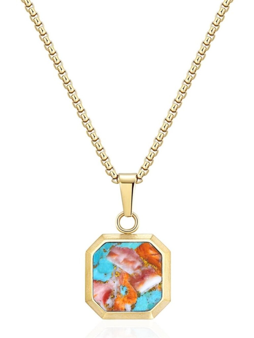 Stunning 14K Gold Plated Pendant Necklace with Black Onyx, Opal & More for Men